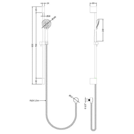 Nuie Slide Rail Round Shower Kit (2 sizes, Chrome) - Brand New Bathrooms