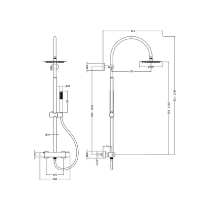 Hudson Reed Multi Option Shower Kits Round Brass Thermostatic Bar Valve & Shower Kit  (2 styles, Chrome) - Brand New Bathrooms