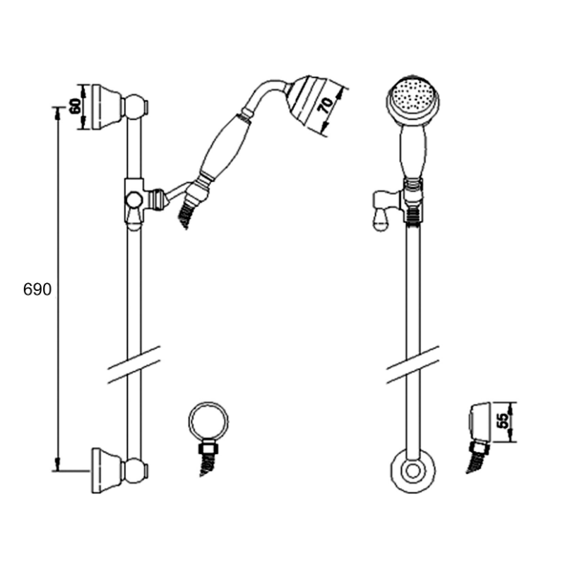 Hudson Reed Slider Rail Shower Kit (Chrome / Black) - Brand New Bathrooms