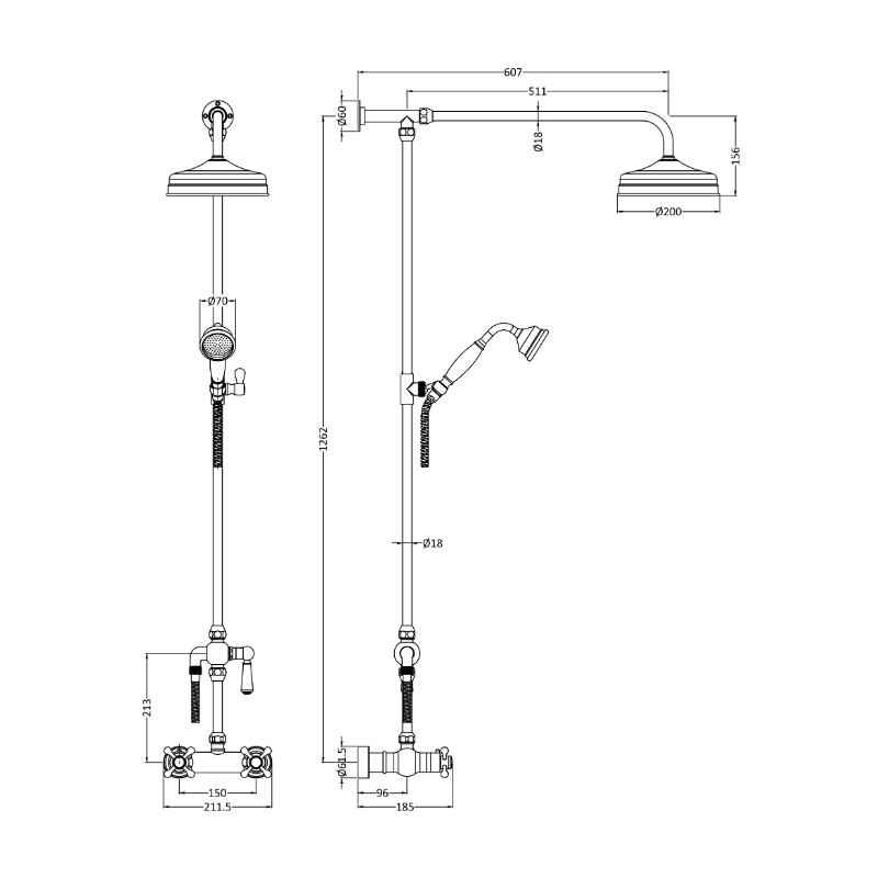 Hudson Reed Shower Kits Traditional Thermostatic Shower Valve & Kit - Brushed Brass - Brand New Bathrooms