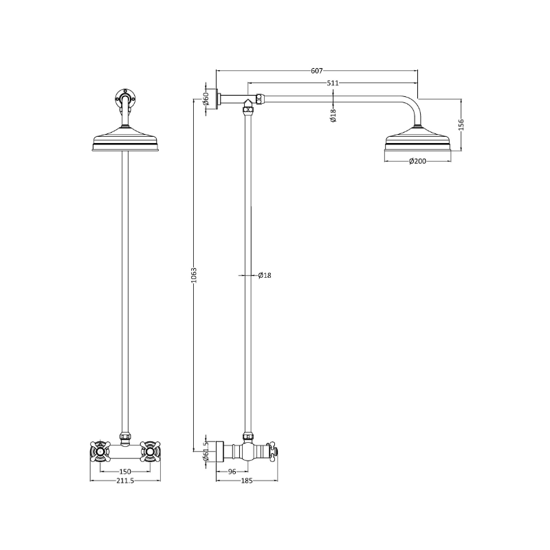 Hudson Reed Shower Kits Traditional Thermostatic Shower Valve & Kit - Brushed Brass - Brand New Bathrooms