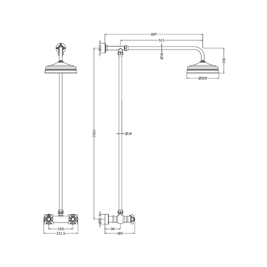 Hudson Reed Shower Kits Traditional Thermostatic Shower Valve & Kit - Brushed Brass - Brand New Bathrooms