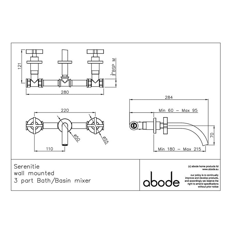 Abode Serenitie Wall Mounted Basin Mixer Tap (1 size, 2 colours)