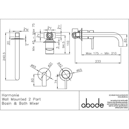 Abode Harmonie Wall Mounted Basin / Bath Mixer (1 size, 2 colours)