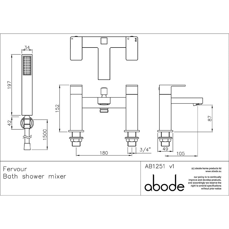 Abode Fervour Deck Mounted Bath & Shower Mixer (Chrome)
