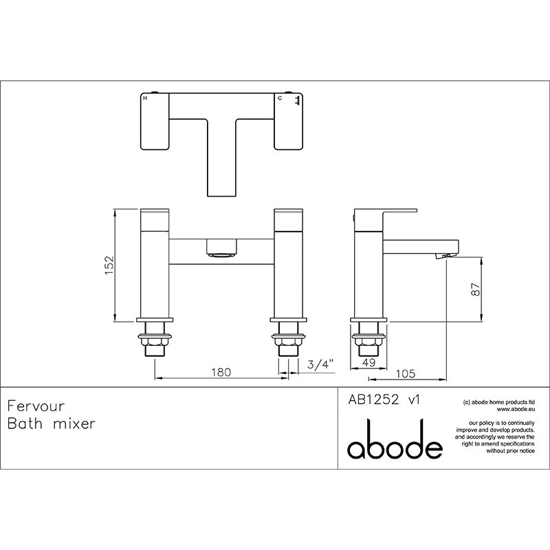 Abode Fervour Deck Mounted Bath Filler (Chrome)