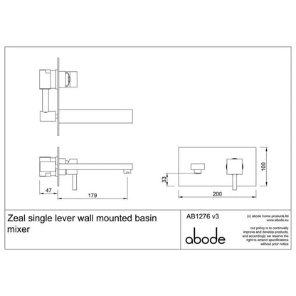 Abode Zeal Wall Mounted Basin Mixer Tap (Chrome)