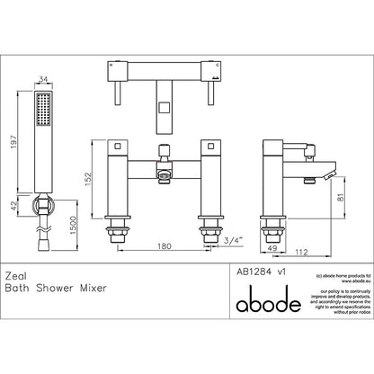 Abode Zeal Deck Mounted Bath & Shower Mixer with Shower Handset (Chrome)