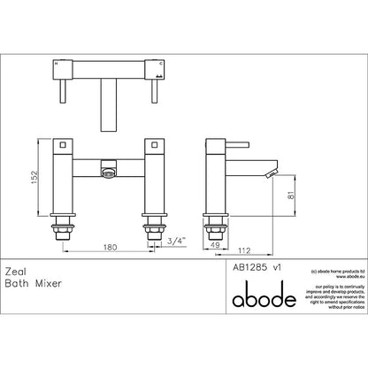Abode Zeal Deck Mounted Bath Filler (Chrome)
