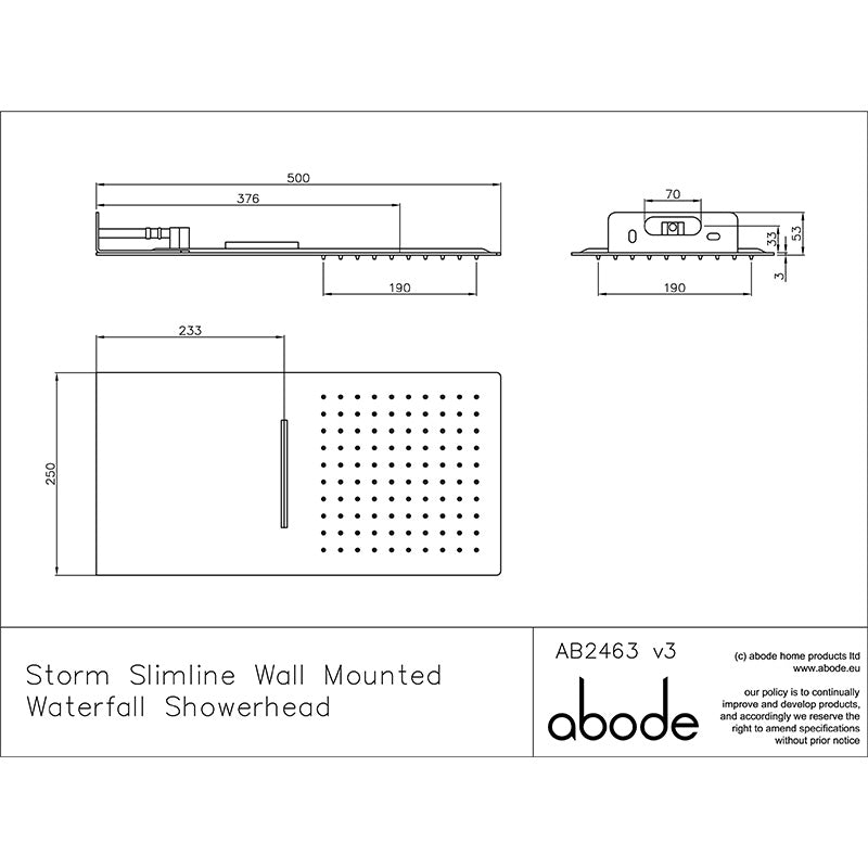 Abode Storm Slimline 3mm Wall Mounted Showerhead (2 styles, Chrome)