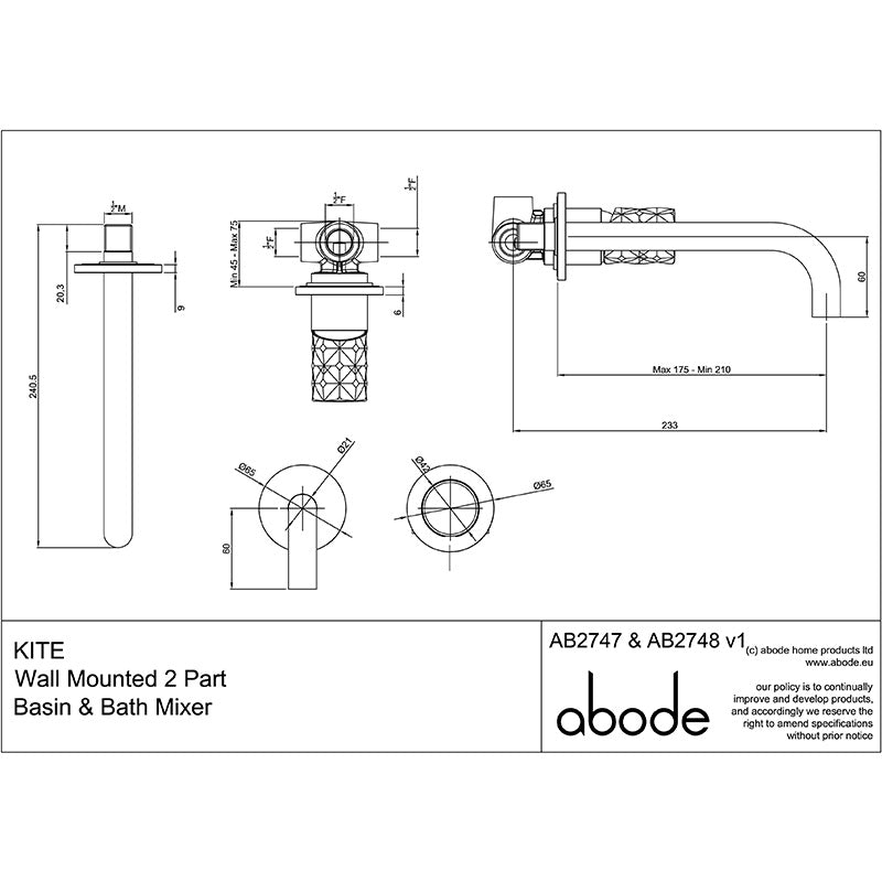 Abode Kite Wall Mounted Basin Mixer (1 size, 2 colours)