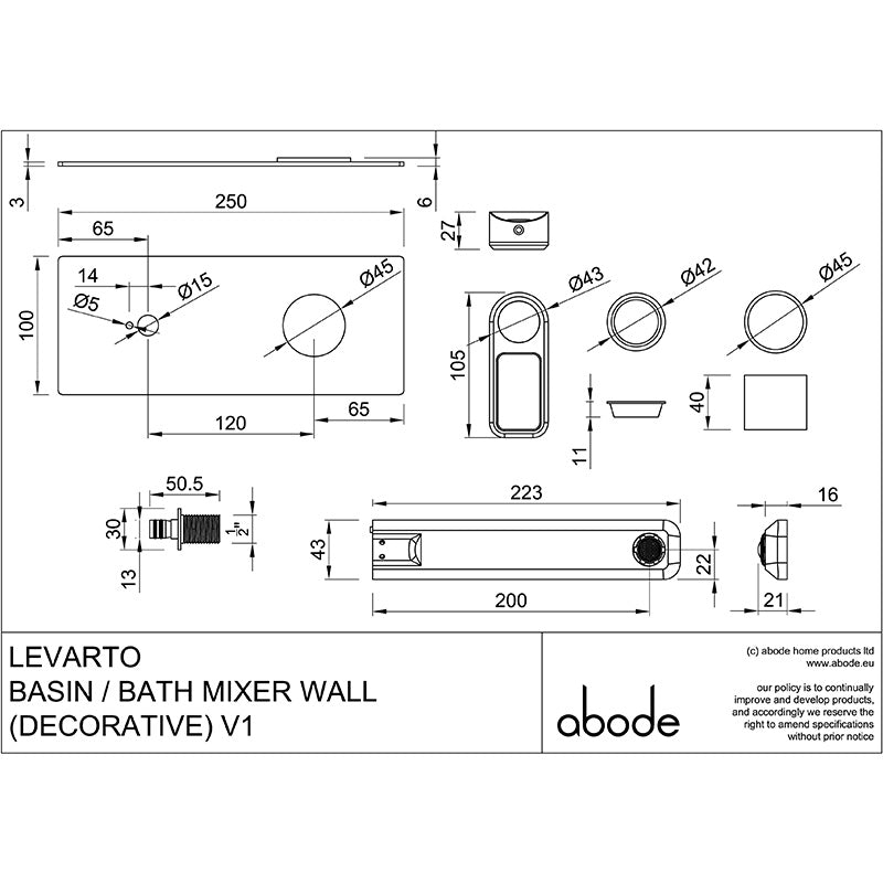 Abode Levarto Wall Mounted Basin Mixer (1 size, 5 colours)