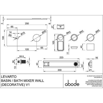 Abode Levarto Wall Mounted Basin Mixer (1 size, 5 colours)