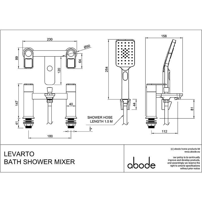 Abode Levarto Deck Mounted Bath & Shower Mixer (1 size, 5 colours)