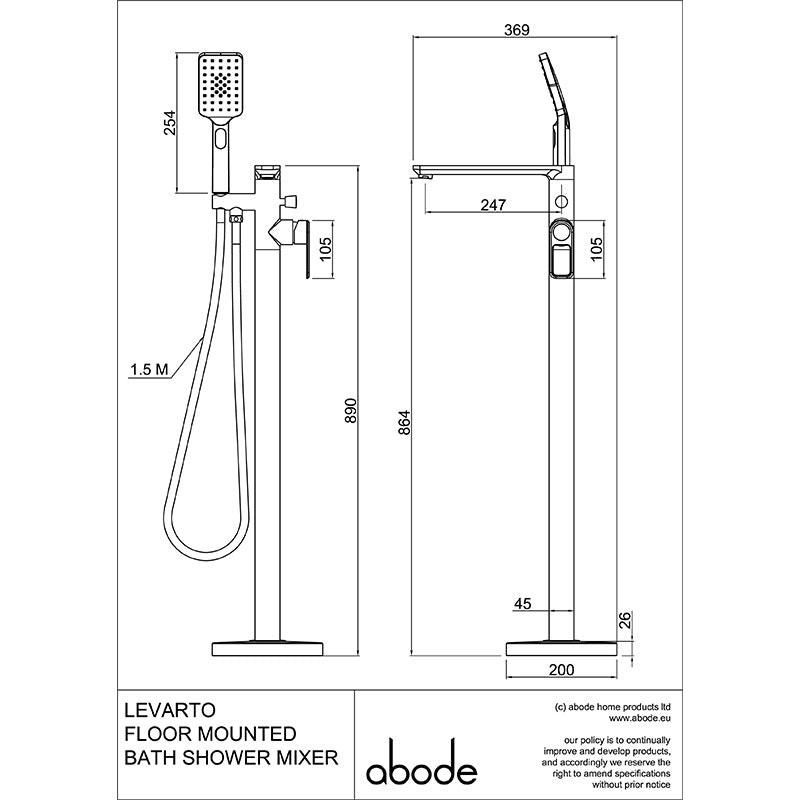 Abode Levarto Floor Standing Bath & Shower Mixer (1 size, 5 colours)