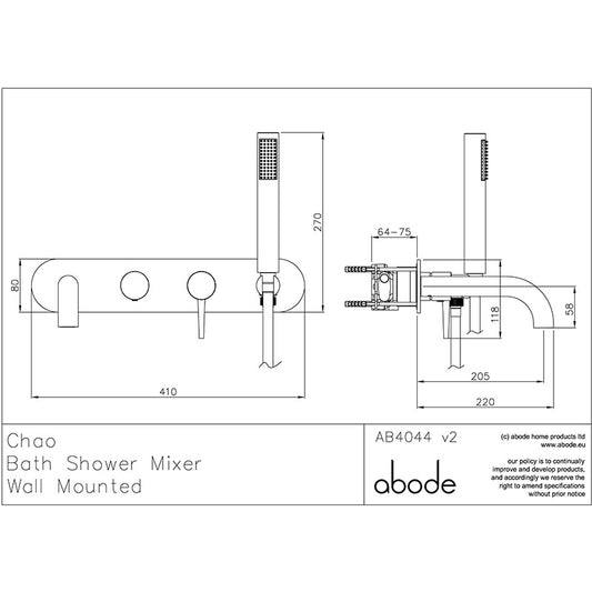 Abode Chao Wall Mounted Bath & Shower Mixer (Chrome)