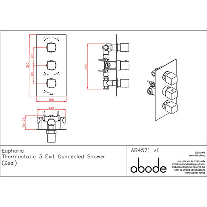 Abode Zeal Concealed Shower Valve - 3 Exit (Chrome)