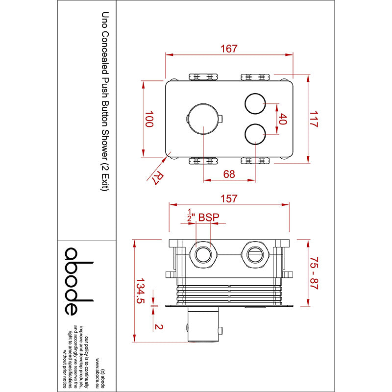Abode Uno Concealed Push Button Shower Valve (1 size, 3 colours)