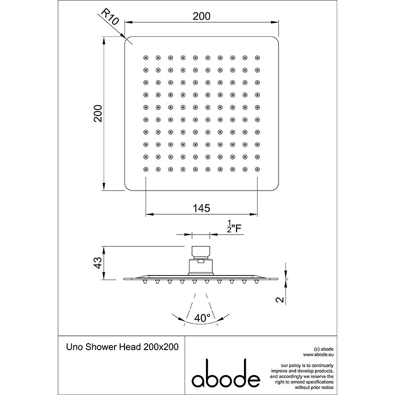 Abode Uno Square Shower Head (1 size, 3 colours)