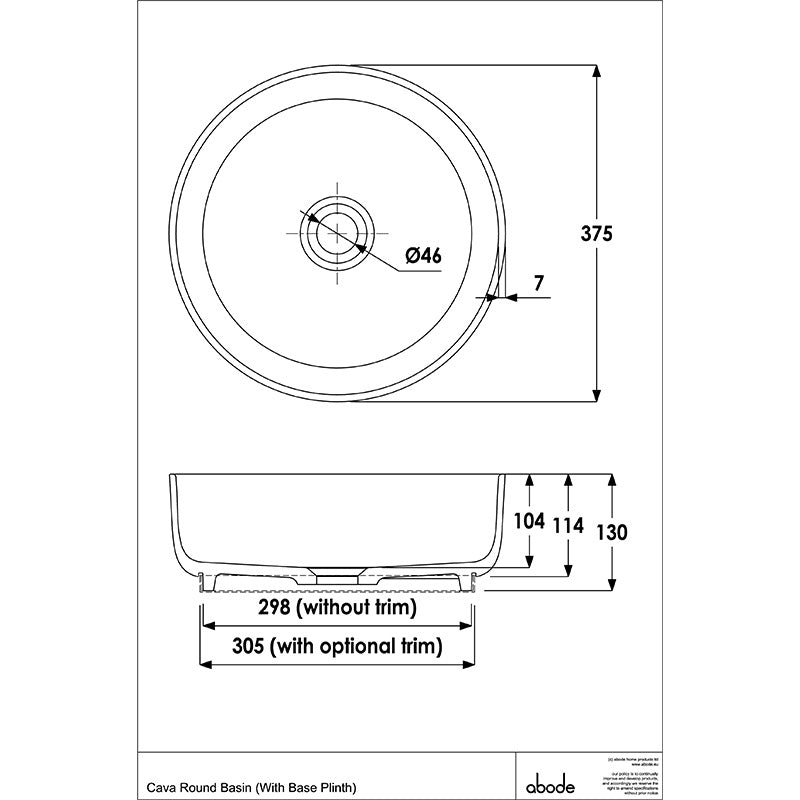 Abode Cava Remastone Counter Top Basin (2 sizes, 2 colours)