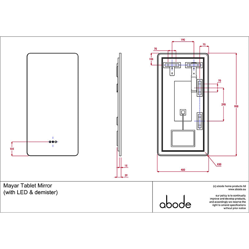 Abode Mayar Tablet LED Mirror (1 size, 2 colours)
