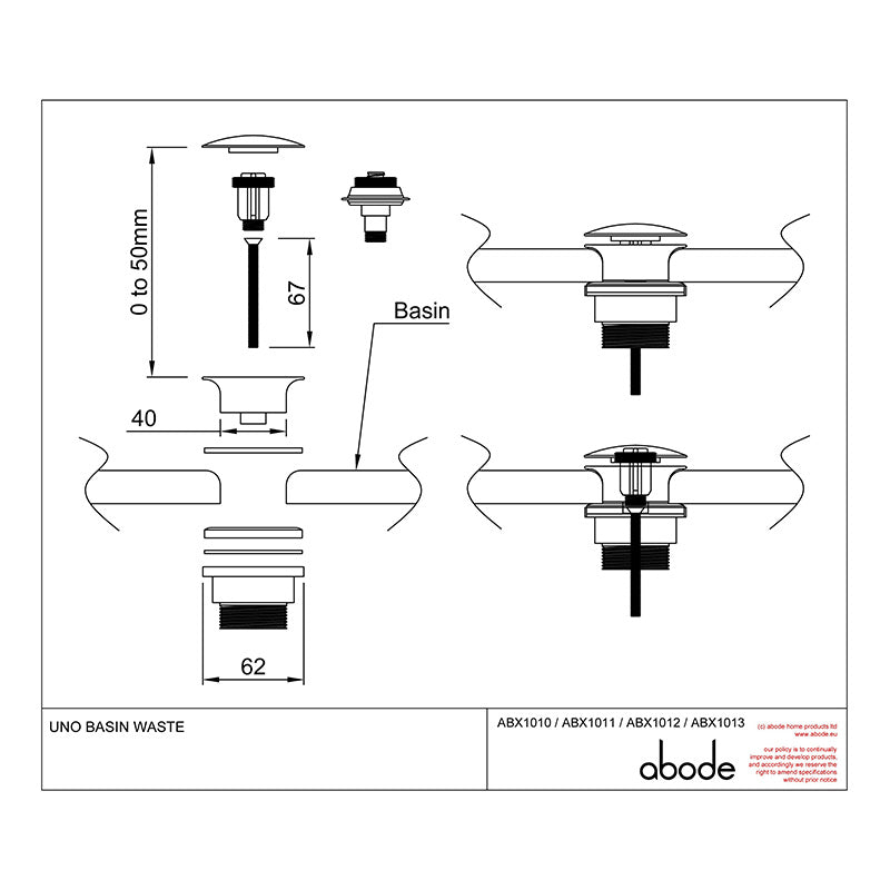Abode Uno Universal Basin Waste Clicker (1 size, 5 colours)