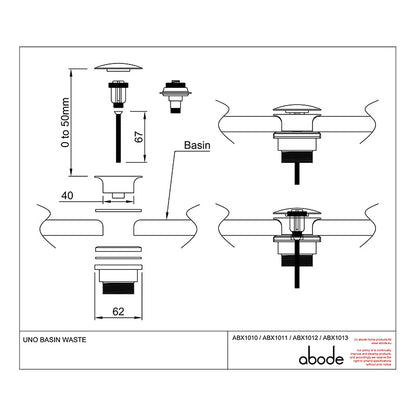 Abode Uno Universal Basin Waste Clicker (1 size, 5 colours)