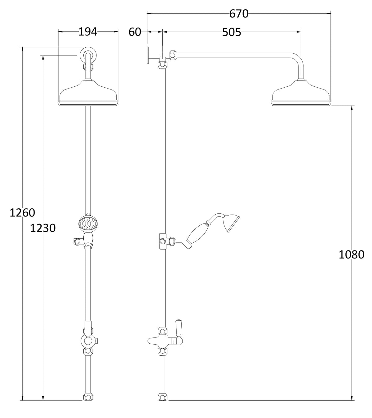 Hudson Reed Shower Kits Rigid Riser Kit - Chrome / Black - Brand New Bathrooms