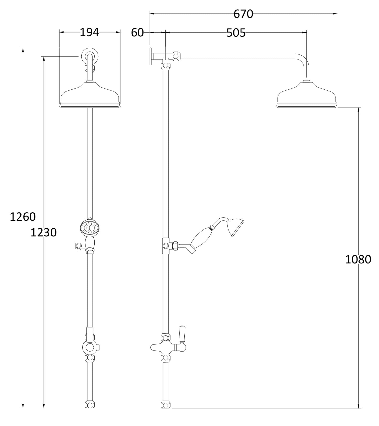 Hudson Reed Shower Kits Rigid Riser Kit - Chrome / Black - Brand New Bathrooms