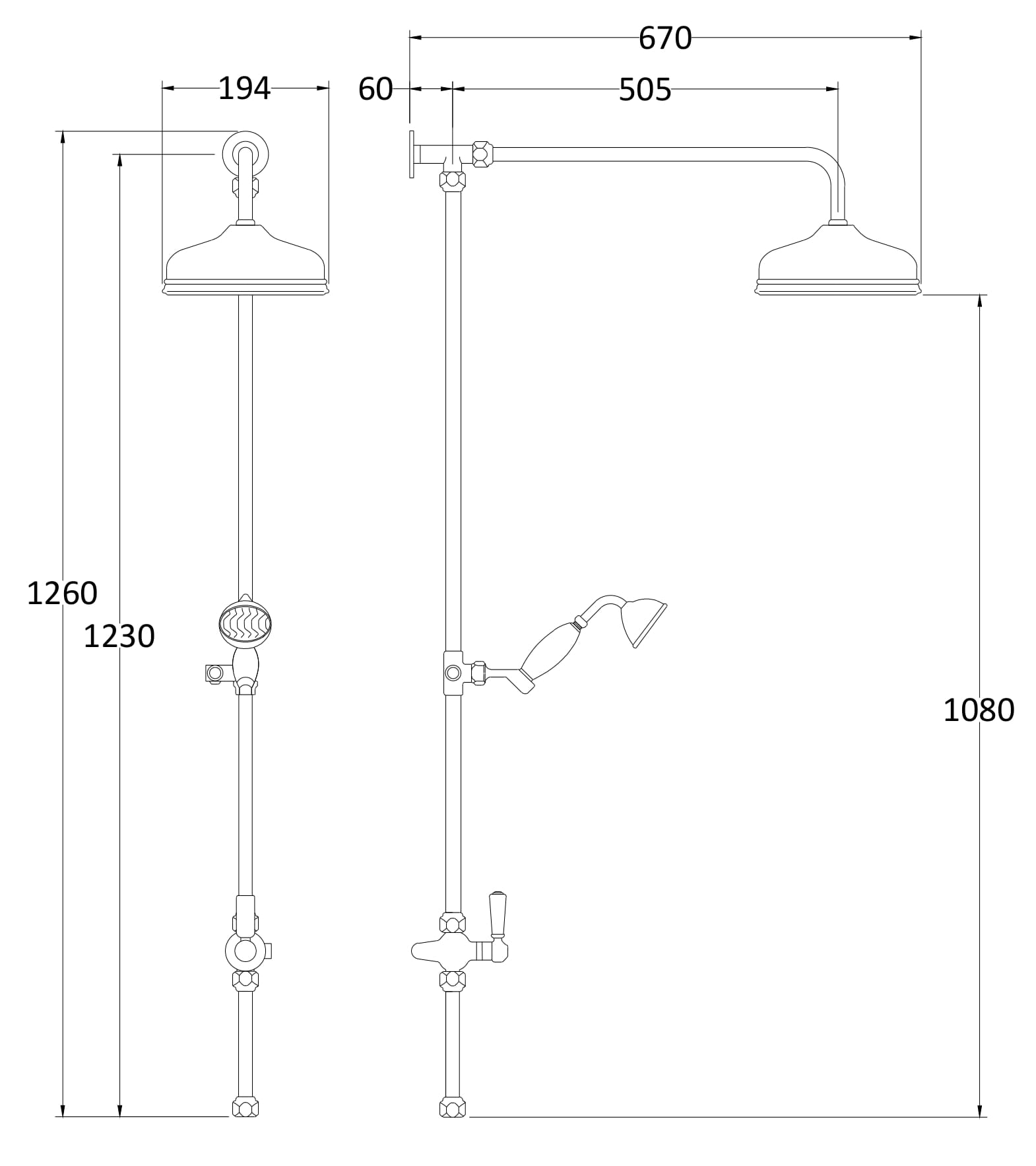 Hudson Reed Shower Kits Rigid Riser Kit - Chrome / Black - Brand New Bathrooms