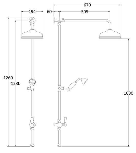 Hudson Reed Shower Kits Rigid Riser Kit - Chrome / Black - Brand New Bathrooms