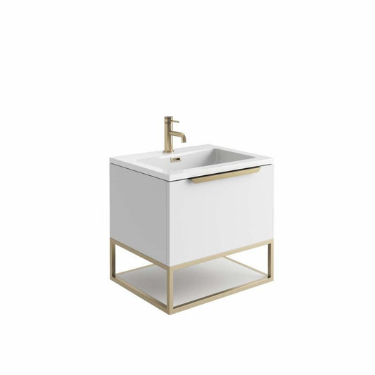 Scudo Brushed Brass Frame with White Shelf - Brand New Bathrooms