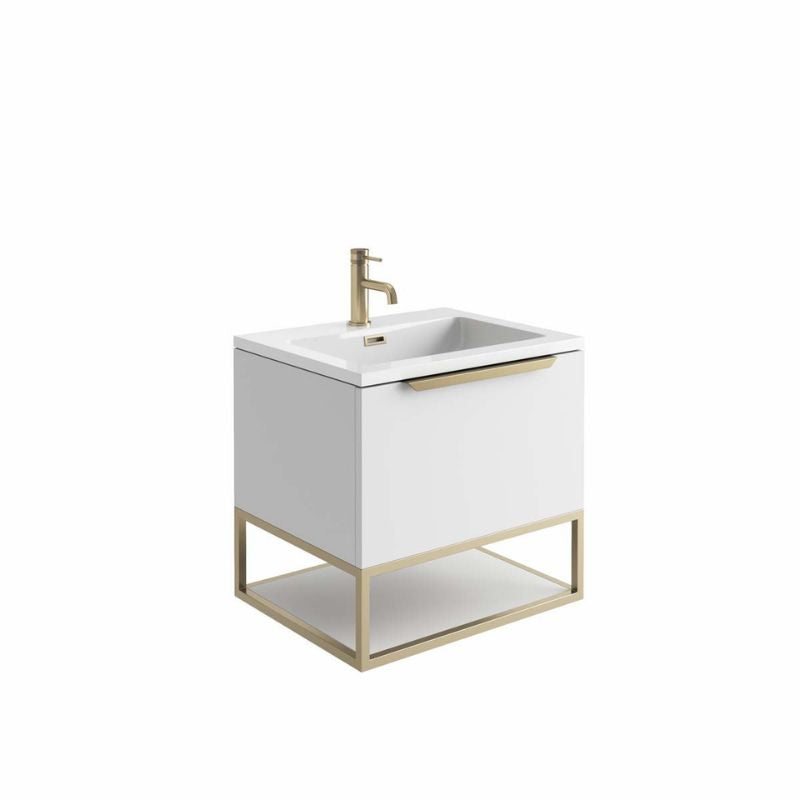 Scudo Brushed Brass Frame with White Shelf - Brand New Bathrooms