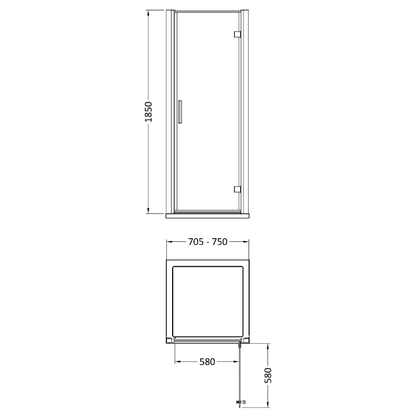 Hudson Reed Pacific  Hinged Door Enclosure - 6mm Glass (4 sizes, Polished Chrome) - Brand New Bathrooms