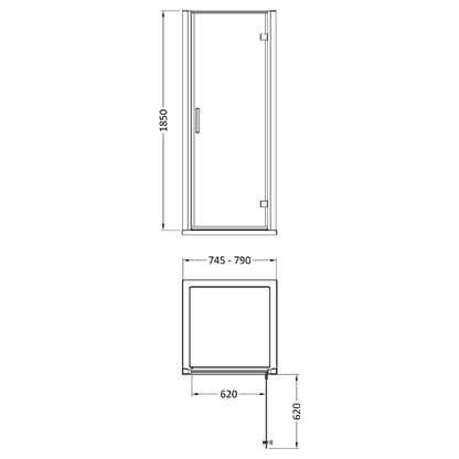 Hudson Reed Pacific  Hinged Door Enclosure - 6mm Glass (4 sizes, Polished Chrome) - Brand New Bathrooms