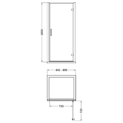 Hudson Reed Pacific  Hinged Door Enclosure - 6mm Glass (4 sizes, Polished Chrome) - Brand New Bathrooms