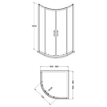 Hudson Reed Pacific 6mm Quadrant Shower Enclosure (3 sizes, 2 styles, Chrome) - Brand New Bathrooms