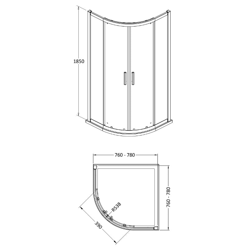 Hudson Reed Pacific 6mm Quadrant Shower Enclosure (3 sizes, 2 styles, Chrome) - Brand New Bathrooms