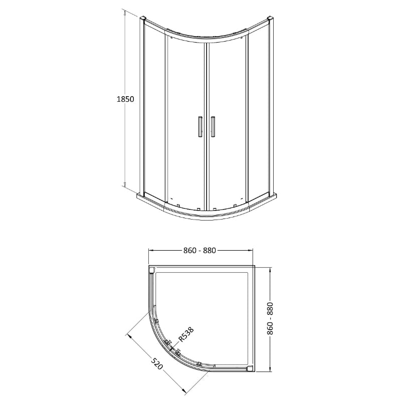 Hudson Reed Pacific 6mm Quadrant Shower Enclosure (3 sizes, 2 styles, Chrome) - Brand New Bathrooms