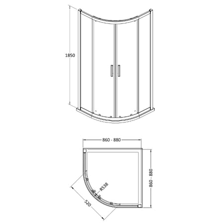 Hudson Reed Pacific 6mm Quadrant Shower Enclosure (3 sizes, 2 styles, Chrome) - Brand New Bathrooms