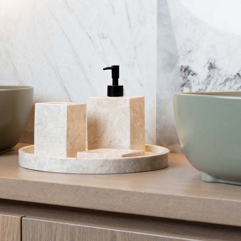 Loutro Lavabo Accessoires-S Stone Marble Soap Dispenser (1 size, Beige) - Brand New Bathrooms