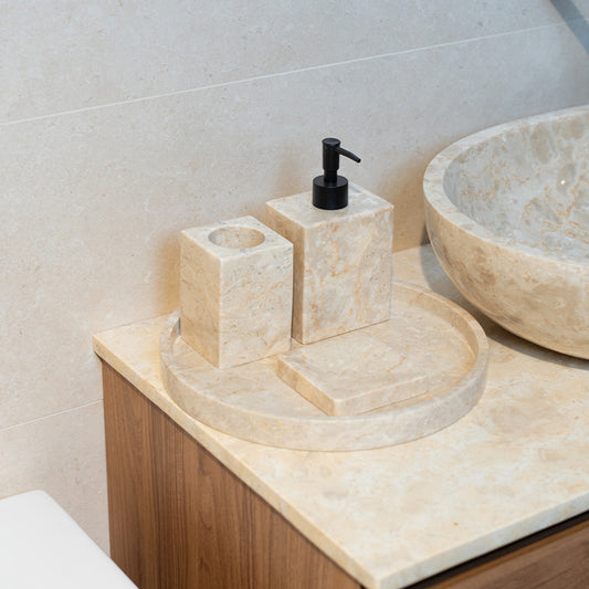 Loutro Lavabo Accessoires-S Stone Marble Soap Dispenser (1 size, Beige) - Brand New Bathrooms