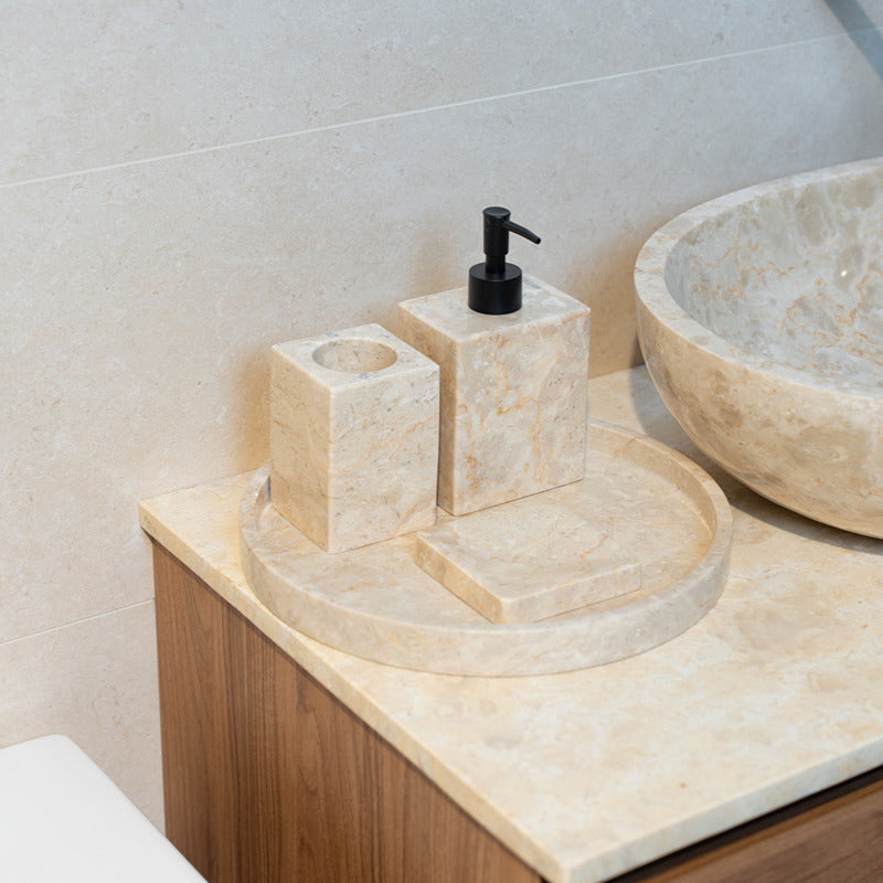 Loutro Lavabo Accessoires-S Stone Marble Soap Dispenser (1 size, Beige) - Brand New Bathrooms
