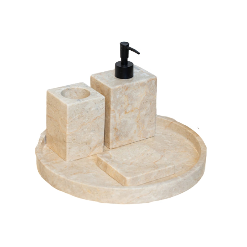 Loutro Lavabo Accessoires-S Stone Marble Soap Dispenser (1 size, Beige) - Brand New Bathrooms
