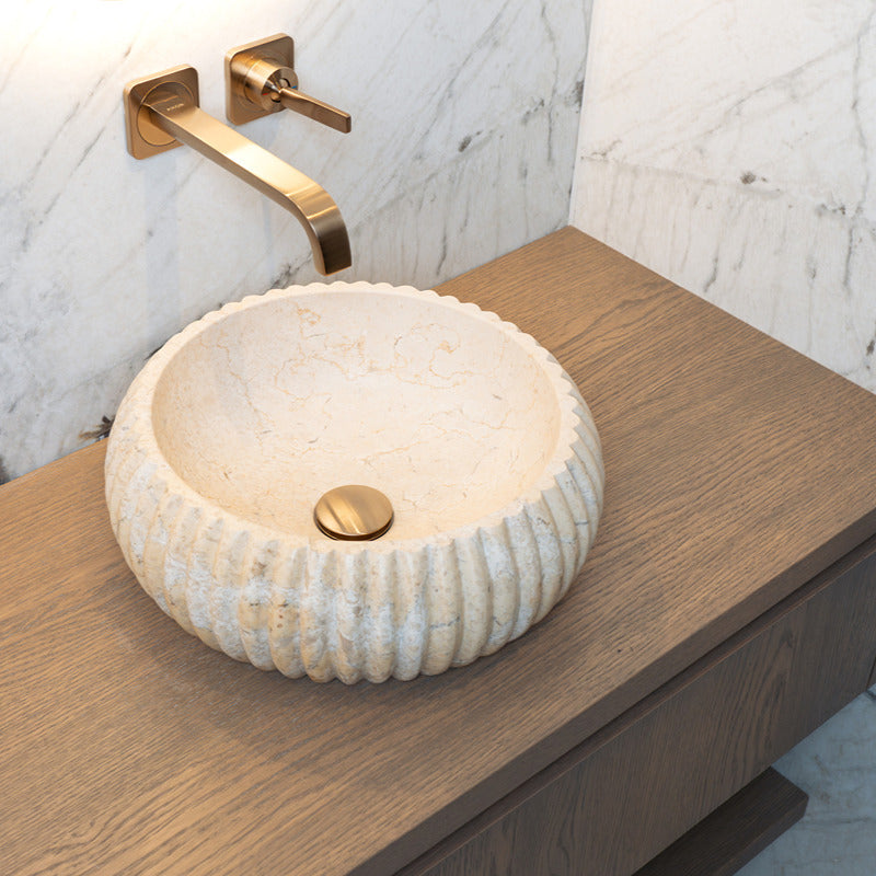 Loutro Lavabo Agora Round Stone Marble Basin (1 size, Beige) - Brand New Bathrooms