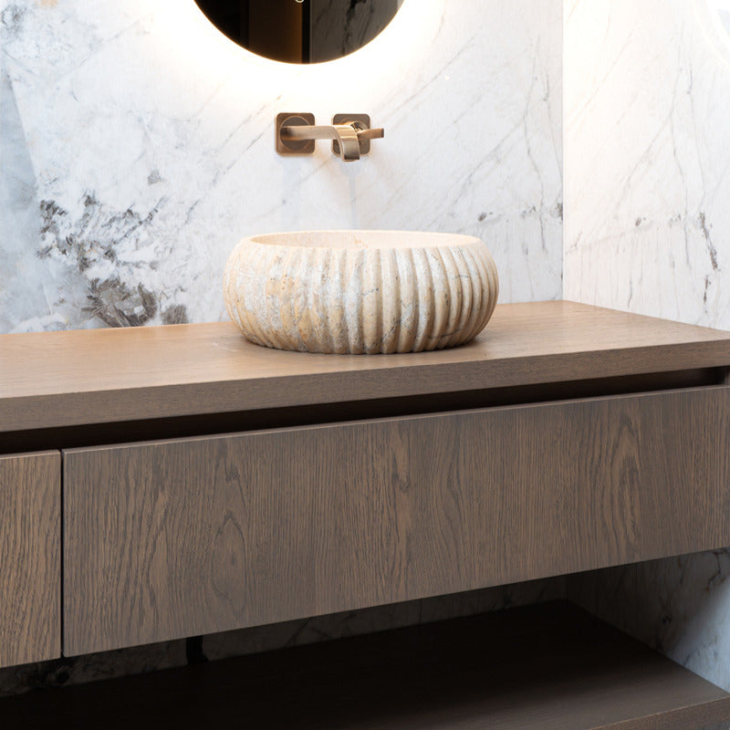 Loutro Lavabo Agora Round Stone Marble Basin (1 size, Beige) - Brand New Bathrooms