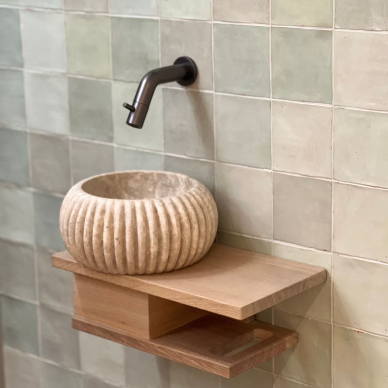 Loutro Lavabo Agora Mini Round Stone Marble Basin (1 size, Beige) - Brand New Bathrooms