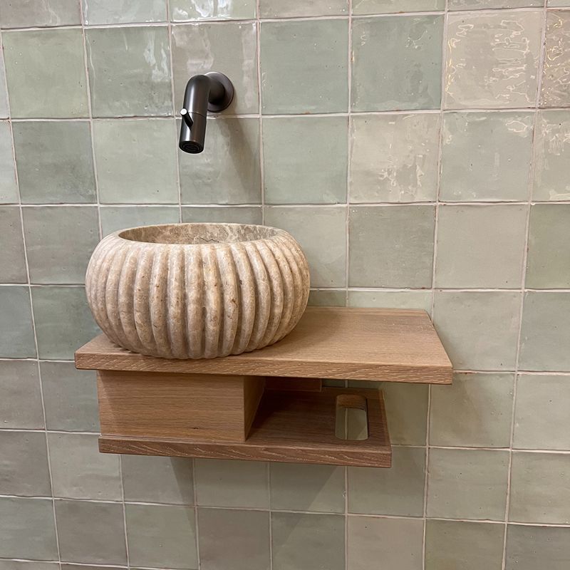Loutro Lavabo Agora Mini Round Stone Marble Basin (1 size, Beige) - Brand New Bathrooms