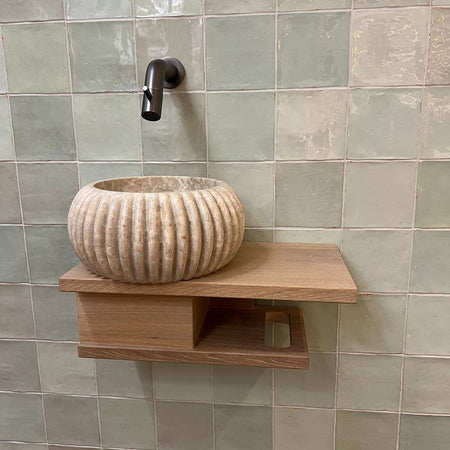 Loutro Lavabo Agora Mini Round Stone Marble Basin (1 size, Beige) - Brand New Bathrooms