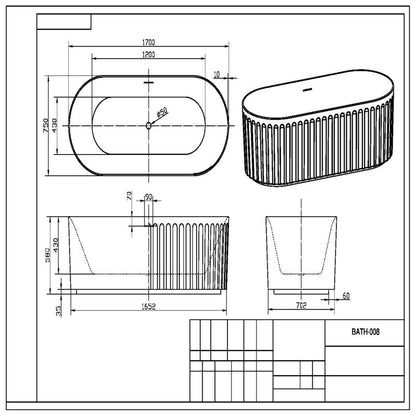 Scudo Lira Oval Fluted Bathtub (1 size, 4 colours) - Brand New Bathrooms